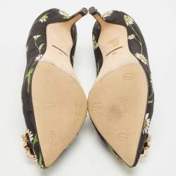 Pre Owned Dolce & Gabbana Multicolor Floral Print Brocade Fabric Crystal Embellished Pumps Size 38.5