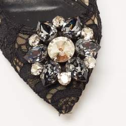 Pre Owned Dolce & Gabbana Black Lace Bellucci Crystal Embellished Pointed Toe Pumps Size 38.5