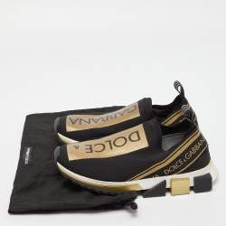 Pre Owned Dolce & Gabbana Black/Gold Knit Fabric Sorrento Slip On Sneakers Size 38