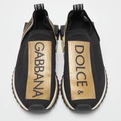 Pre Owned Dolce & Gabbana Black/Gold Knit Fabric Sorrento Slip On Sneakers Size 38