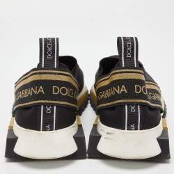 Pre Owned Dolce & Gabbana Black/Gold Knit Fabric Sorrento Slip On Sneakers Size 38