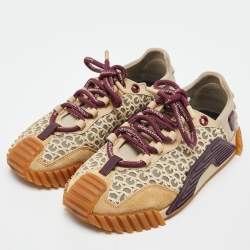 Pre Owned Dolce & Gabbana Beige/Brown Suede and Neoprene NS1 Sneakers Size 38