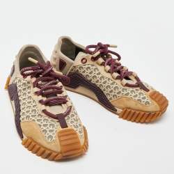 Pre Owned Dolce & Gabbana Beige/Brown Suede and Neoprene NS1 Sneakers Size 38