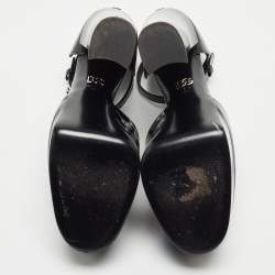 Pre Owned Dolce & Gabbana Black Patent Leather Logo Plaque Platfrom Pumps Size 39.5