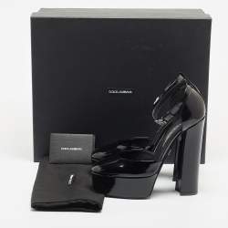 Pre Owned Dolce & Gabbana Black Patent Leather Logo Plaque Platfrom Pumps Size 39.5