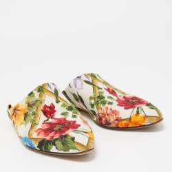 Pre Owned Dolce & Gabbana Multicolor Floral Print Fabric and Leather Flat Mules Size 41