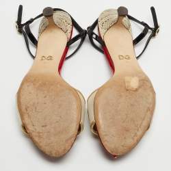 Dolce & Gabbana Multicolor Leather and Canvas Ankle Strap Sandals Size 40