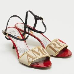 Dolce & Gabbana Multicolor Leather and Canvas Ankle Strap Sandals Size 40