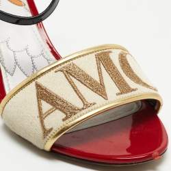 Dolce & Gabbana Multicolor Leather and Canvas Ankle Strap Sandals Size 40