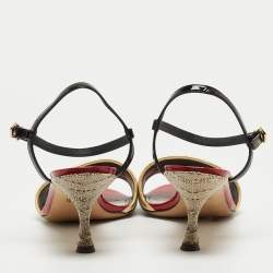 Dolce & Gabbana Multicolor Leather and Canvas Ankle Strap Sandals Size 40