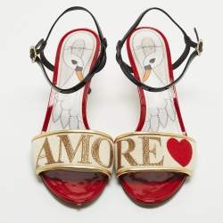 Dolce & Gabbana Multicolor Leather and Canvas Ankle Strap Sandals Size 40