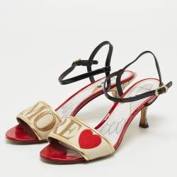Dolce & Gabbana Multicolor Leather and Canvas Ankle Strap Sandals Size 40