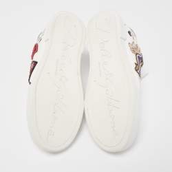 Pre Owned Dolce & Gabbana White Leather Patch Embroidered Low Top Sneakers Size 37