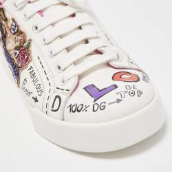 Pre Owned Dolce & Gabbana White Leather Patch Embroidered Low Top Sneakers Size 37