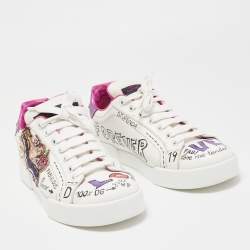 Pre Owned Dolce & Gabbana White Leather Patch Embroidered Low Top Sneakers Size 37