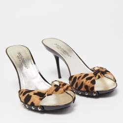 Dolce & Gabbana Brown/Beige Animal Print Knotted Canvas Slide Sandals Size 38.5