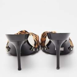 Dolce & Gabbana Brown/Beige Animal Print Knotted Canvas Slide Sandals Size 38.5