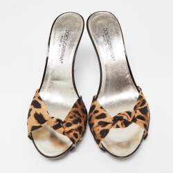 Dolce & Gabbana Brown/Beige Animal Print Knotted Canvas Slide Sandals Size 38.5