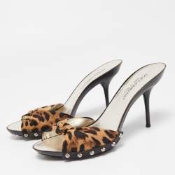 Dolce & Gabbana Brown/Beige Animal Print Knotted Canvas Slide Sandals Size 38.5