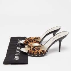 Dolce & Gabbana Brown/Beige Animal Print Knotted Canvas Slide Sandals Size 38.5