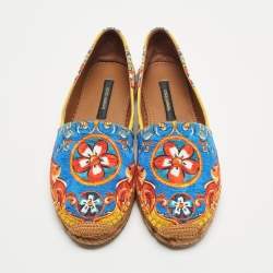 Pre Owned Dolce & Gabbana Multicolor Brocade Fabric Espadrille Flats Size 37