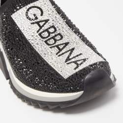 Pre Owned Dolce & Gabbana Black/Silver Crystal Embellished Knit Fabric Sorrento Sneakers Size 39