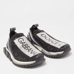 Pre Owned Dolce & Gabbana Black/Silver Crystal Embellished Knit Fabric Sorrento Sneakers Size 39