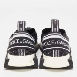 Pre Owned Dolce & Gabbana Black/Silver Crystal Embellished Knit Fabric Sorrento Sneakers Size 39