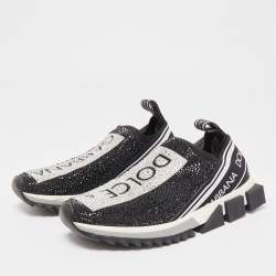 Pre Owned Dolce & Gabbana Black/Silver Crystal Embellished Knit Fabric Sorrento Sneakers Size 39