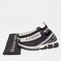 Pre Owned Dolce & Gabbana Black/Silver Crystal Embellished Knit Fabric Sorrento Sneakers Size 39