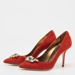 Pre Owned Dolce & Gabbana Orange Suede Embellished Pumps Size 38