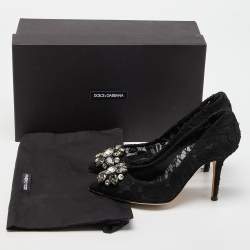 Pre Owned Dolce & Gabbana Black Lace Bellucci Pumps Size 35