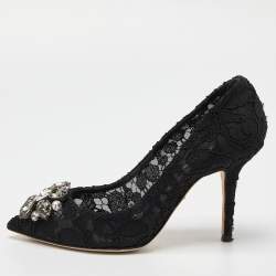Pre Owned Dolce & Gabbana Black Lace Bellucci Pumps Size 35