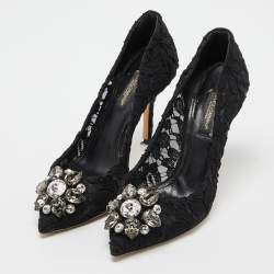 Pre Owned Dolce & Gabbana Black Lace Bellucci Pumps Size 35