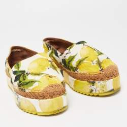 Pre Owned Dolce & Gabbana Tricolor Lemon Print Fabric Platform Espadrille Flats Size 35