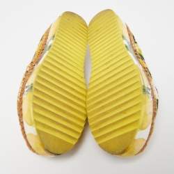 Pre Owned Dolce & Gabbana Tricolor Lemon Print Fabric Platform Espadrille Flats Size 35