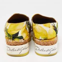 Pre Owned Dolce & Gabbana Tricolor Lemon Print Fabric Platform Espadrille Flats Size 35