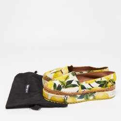 Pre Owned Dolce & Gabbana Tricolor Lemon Print Fabric Platform Espadrille Flats Size 35
