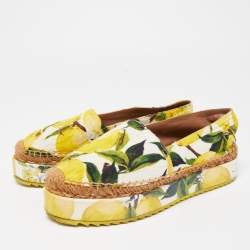 Pre Owned Dolce & Gabbana Tricolor Lemon Print Fabric Platform Espadrille Flats Size 35