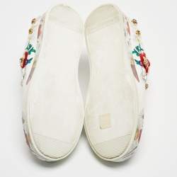 Pre Owned Dolce & Gabbana White Leather Embroidered Portofino Low Top Sneakers Size 38