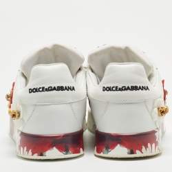Pre Owned Dolce & Gabbana White Leather Embroidered Portofino Low Top Sneakers Size 38