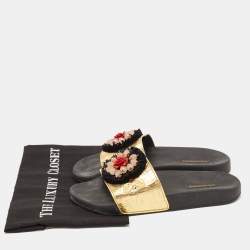 Dolce & Gabbana Gold Jacquard Embellished Slide Sandals Size 40