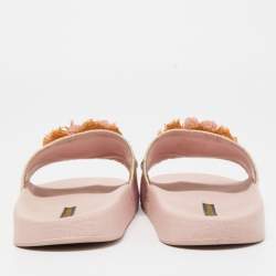 Dolce & Gabbana Pink Jacquard Fabric Embellished Slides Size 40