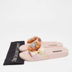 Dolce & Gabbana Pink Jacquard Fabric Embellished Slides Size 40