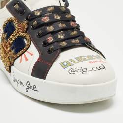 Pre Owned Dolce & Gabbana White Leather Embellished Crown Portofino Sneakers Size 37