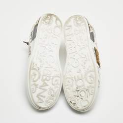 Pre Owned Dolce & Gabbana White Leather Embellished Crown Portofino Sneakers Size 37