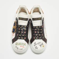 Pre Owned Dolce & Gabbana White Leather Embellished Crown Portofino Sneakers Size 37