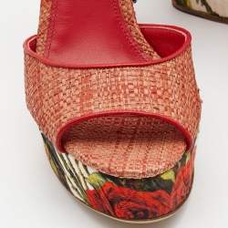 Pre Owned Dolce & Gabbana Pink Floral Raffia Wedge Platform Ankle Strap Sandals Size 40