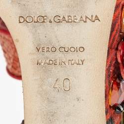 Pre Owned Dolce & Gabbana Pink Floral Raffia Wedge Platform Ankle Strap Sandals Size 40