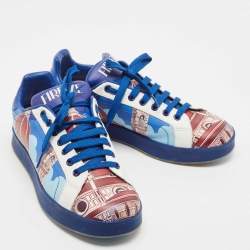 مملوكة مسبقًا Dolce & Gabbana Tricolor Printed Leather Low Top Sneakers Size 39.5